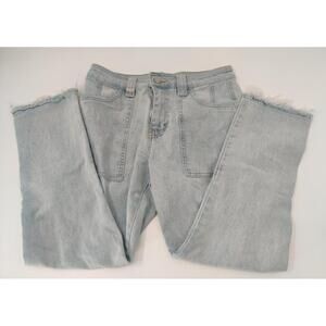 KanCan Jeans Womens Size 7 Light‎ Wash WideLeg Frayed Hem Stretch Cargo Modern